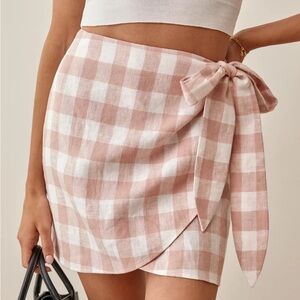 Reformation Sax Linen Gingham Wrap Skirt